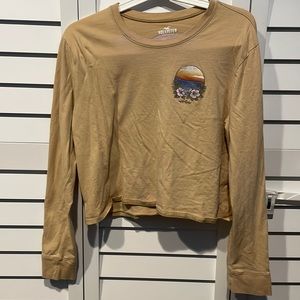 Hollister tan long sleeve crop shirt